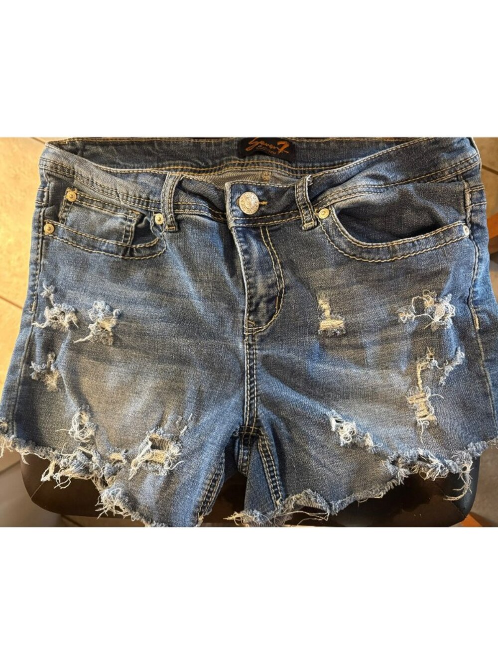 Seven7 Womens Distressed Denim Shorts Size 12 Medium Wash Raw Hem